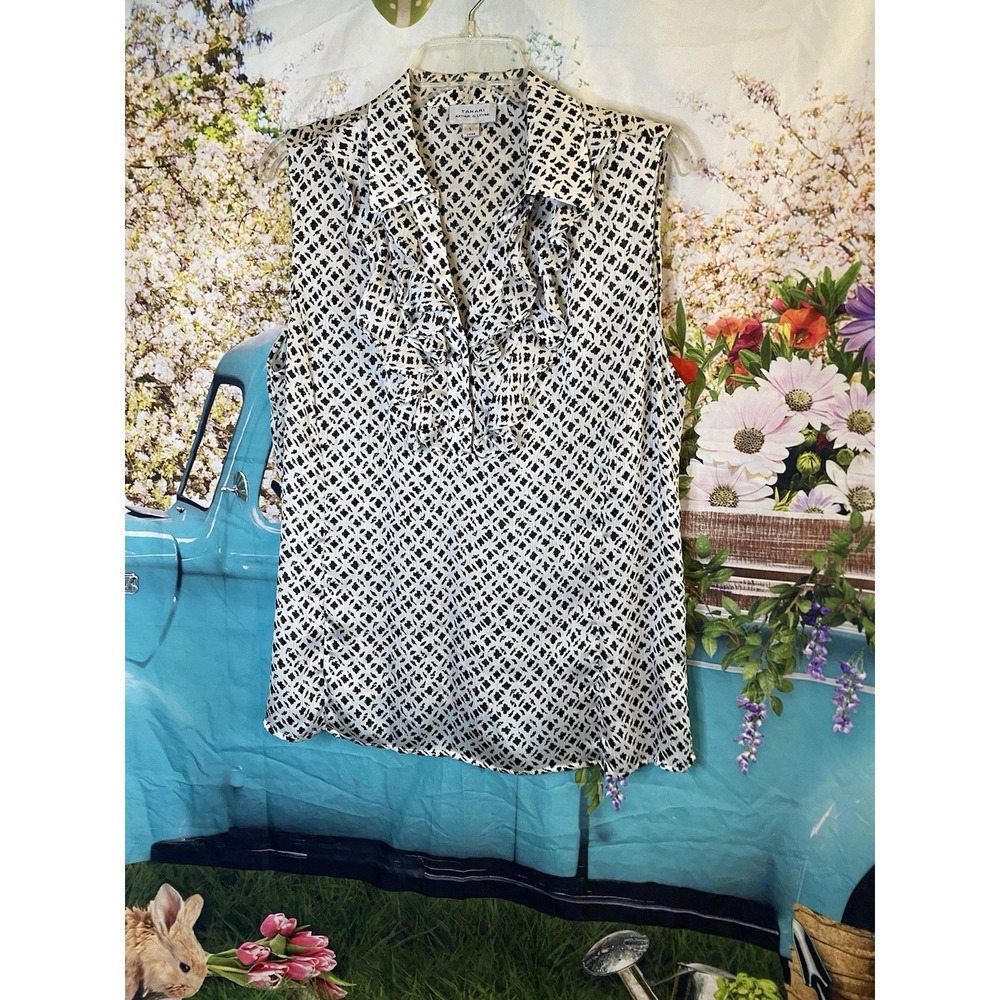 Sz L Black White Geometric Draped Neck Sleeveless Long Top